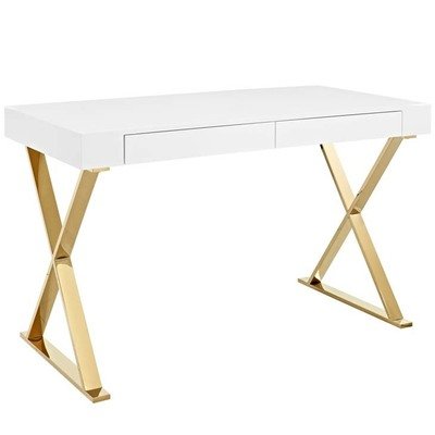 Madison Modern Office Desk / White and Gold