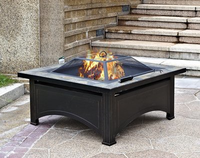 36" Square Slate Top Wood Burning Fire Pit