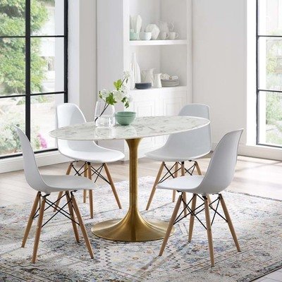 Lila 54" Oval  Dining Table with Gold Base