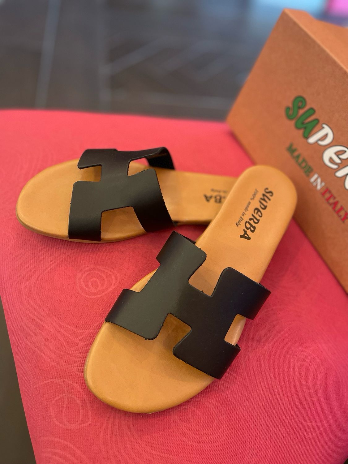 Ciabatta flat modello “Hermès “ in pelle color moro dark