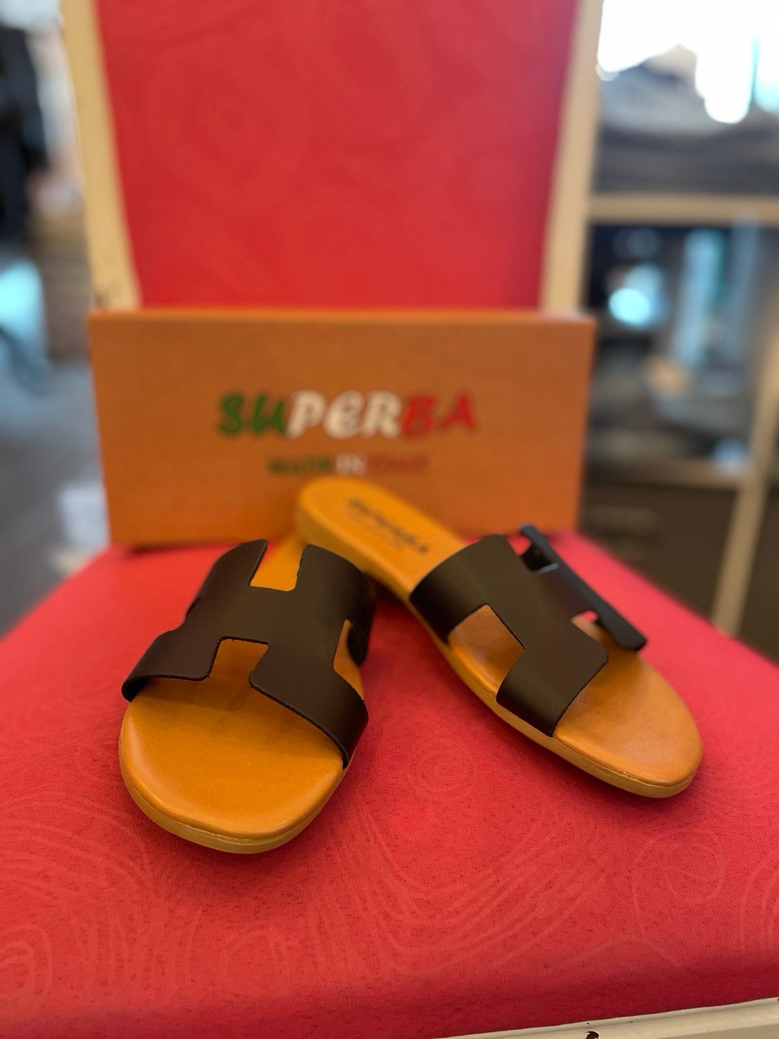 Ciabatta flat modello “Hermès “ in pelle color moro dark
