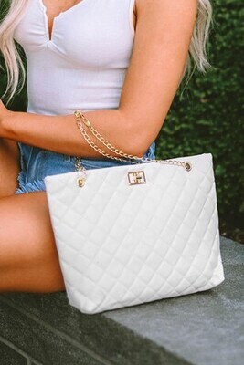 White Quilted Purse With Gold Chain Strap