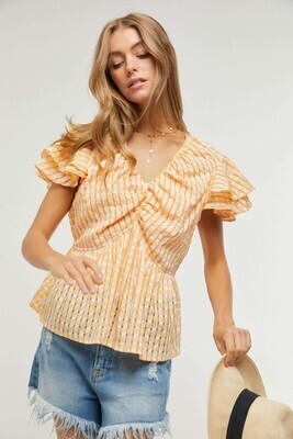 Davi & Dani Tangerine Gingham V-neck