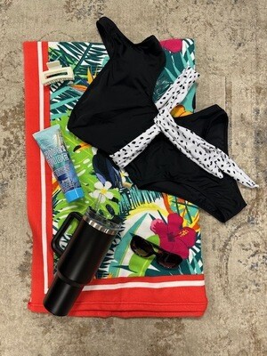 Black Asymmetrical One Piece With Patterned Belt