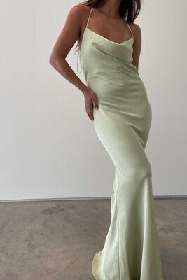 Et Clet Pale-Yellow Cowl Neckline Maxi Dress