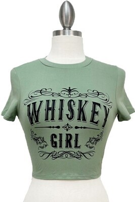Vintage Point Sage 'Whiskey Girl' Cropped Short Sleeve T-shirt