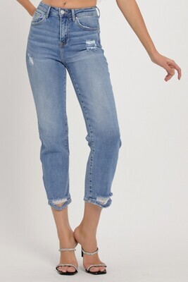 Risen High Rise Straight Medium Washed Dirstessed Mom Jeans