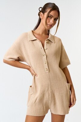 Oatmeal Button Up Knit Sweater Romper