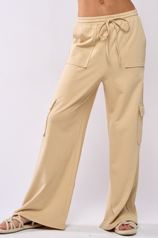 BlueBlush Pale Taupe Wide Leg Cargo Pants