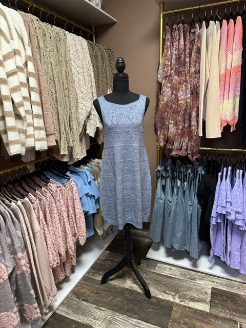 BluIvy Steel Blue Open Knit Sleeveless Dress