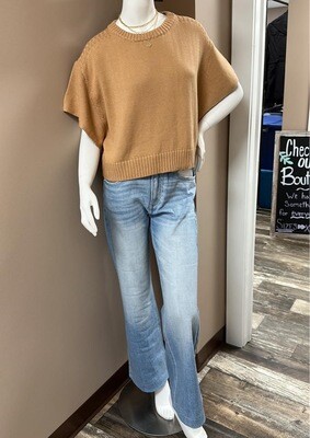 Fore Bat Wing Camel Knit Short Sleeve Sweater