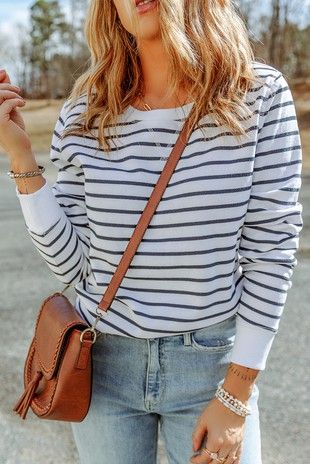 Navy Striped Crewneck Pullover