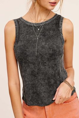 La Miel Washed Black Ribbed Tank Top