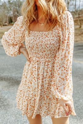 Orange Floral Lightweight Flowy Dress