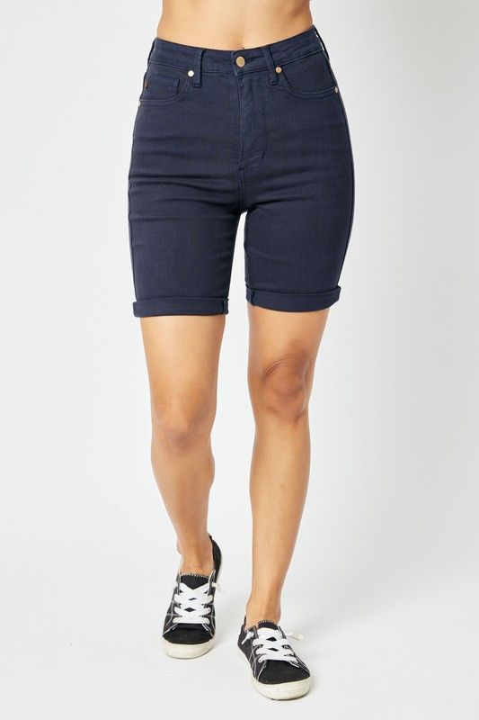 Judy Blue Navy High Waist Tummy Control Bermuda Shorts