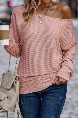 Coral Pink One Shouldered Corded Long Sleeve Top