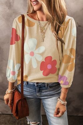 Flower Patterned Bracelet Cuffed Blouse