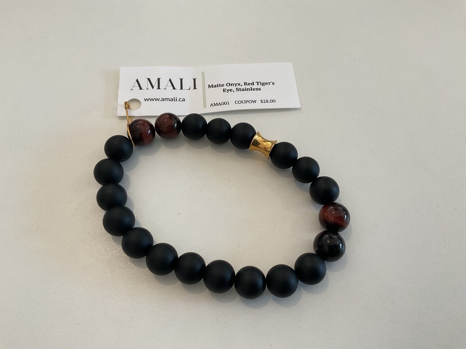 Matte Onyx, Red Tigers Eye, Stainless Steel