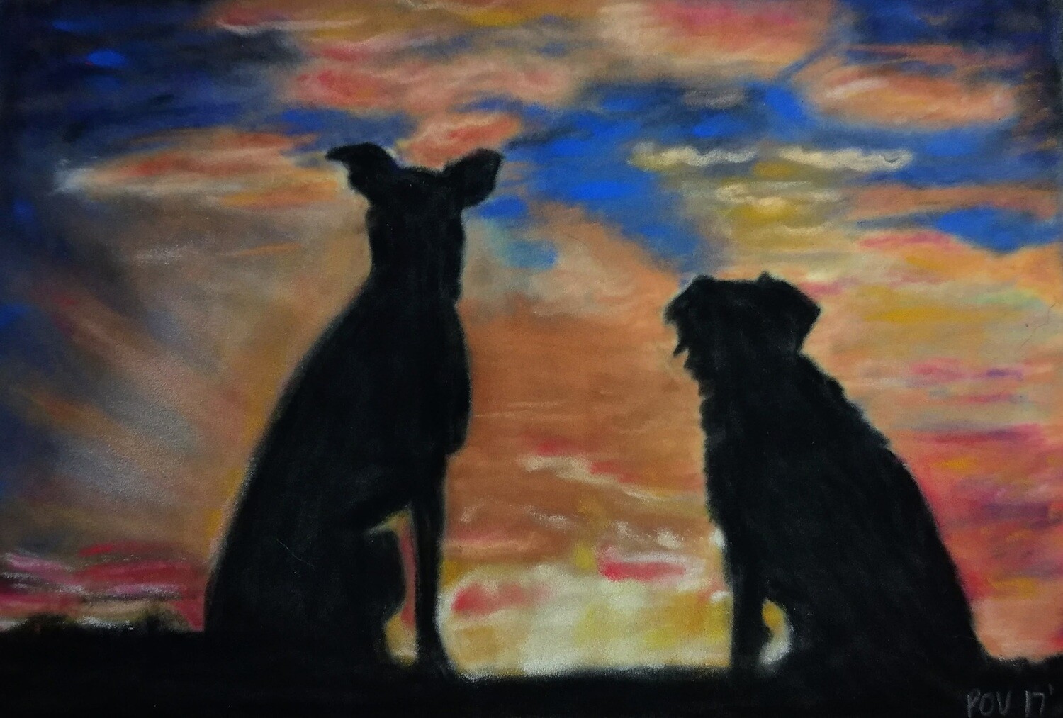 Pastel Dogs Watching the Sunset