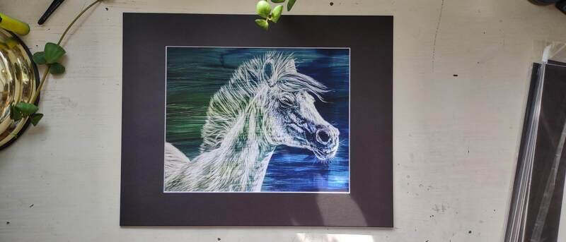 Blue/Green Horse - Print - Matted