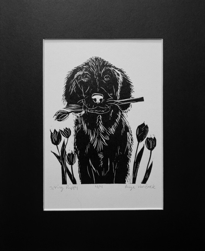 Spring Puppy - Lino Print