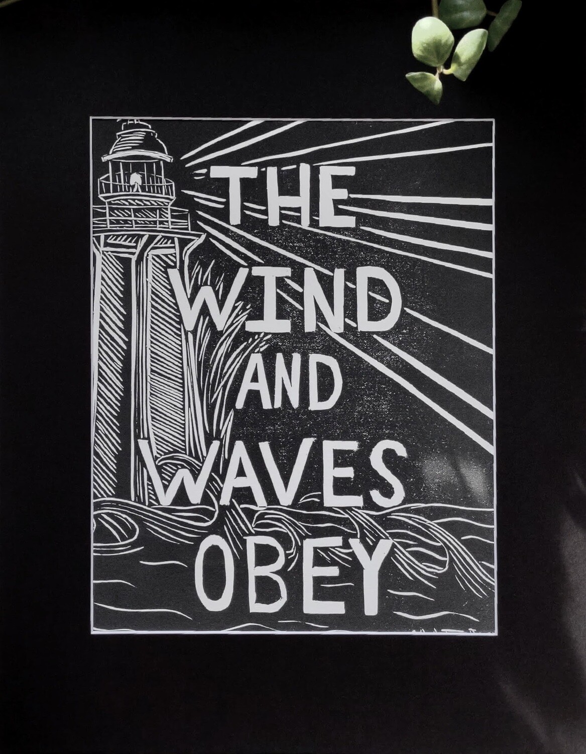 Wind &amp; Waves - Lino Print - Matted