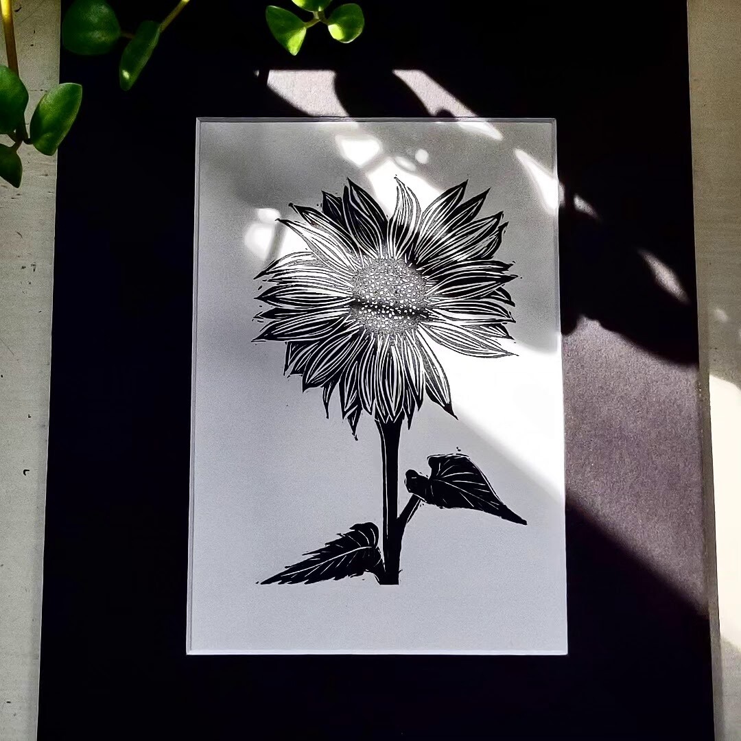 Sunflower - Lino Print - Matted