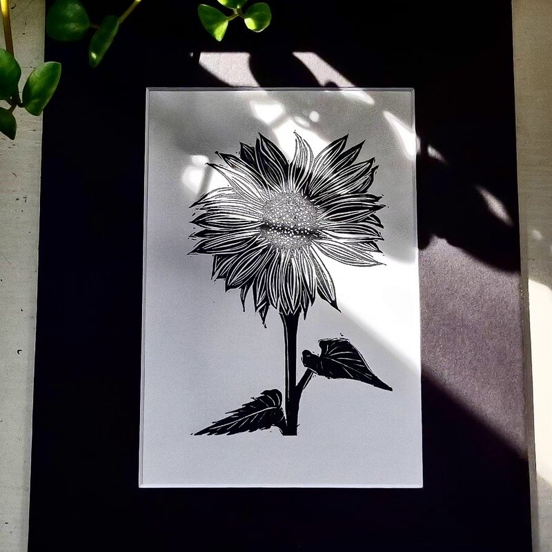 Sunflower - Lino Print - Matted