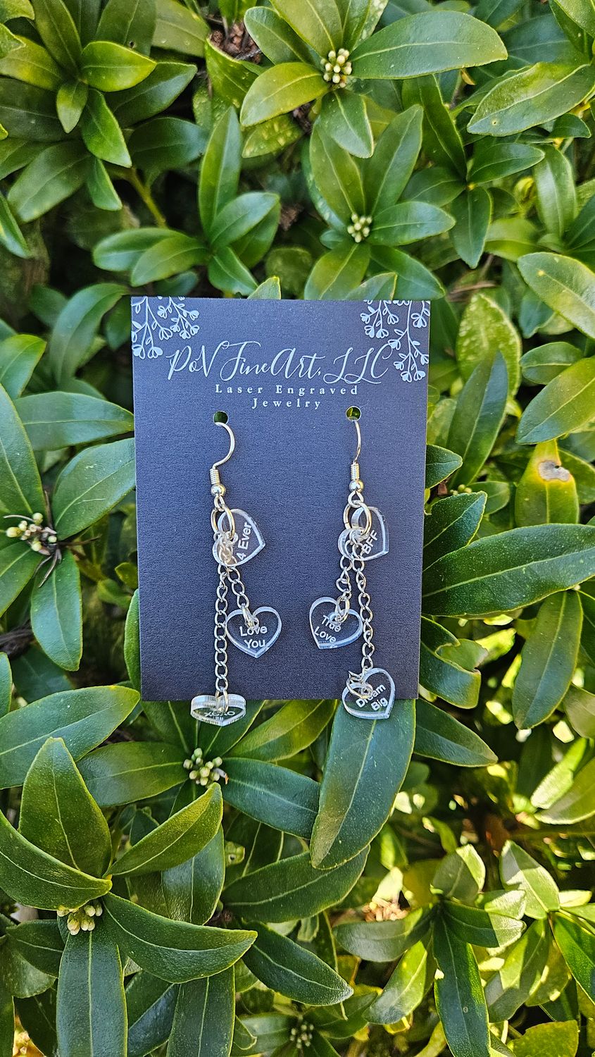 Clear Valentines Candy Hearts Earrings