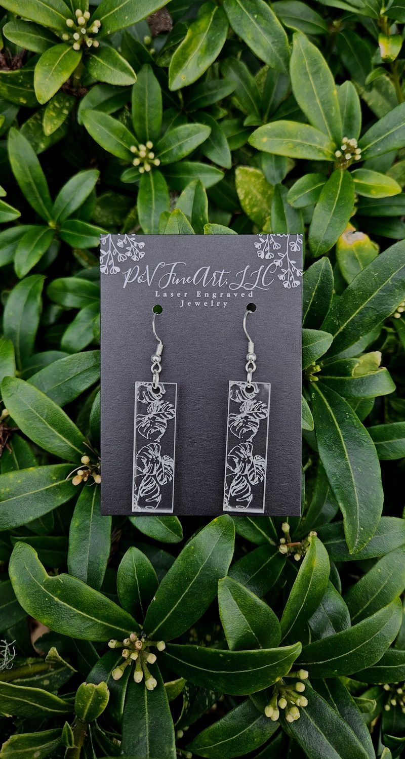 Rectangle Monstera Clear Acrylic Earrings