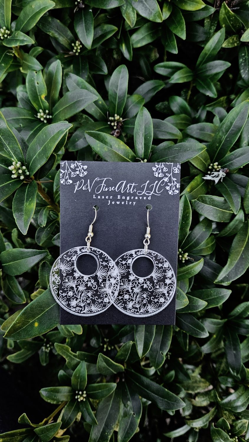 Damask Print Clear Acrylic Earrings