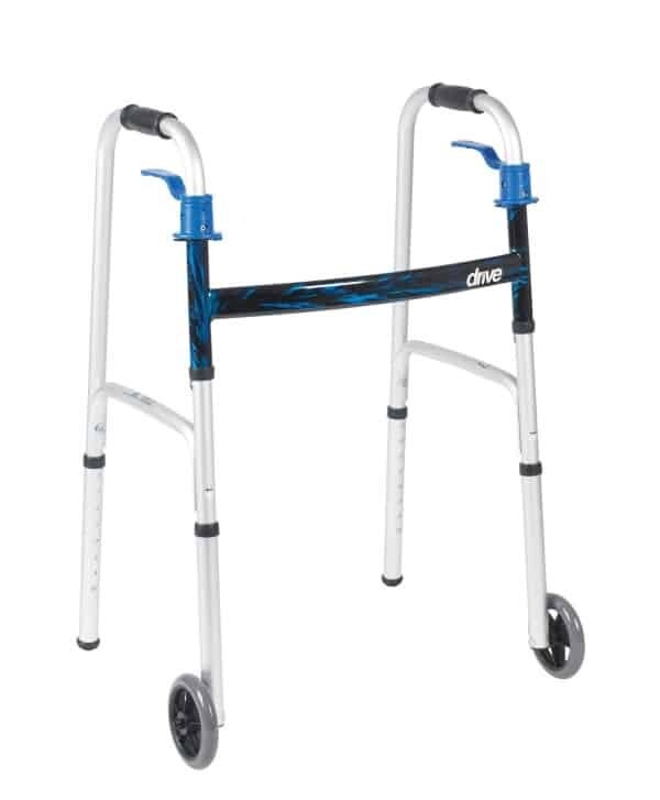 Drive Medical Deluxe Trigger Release Folding Walker with 5″ Wheels