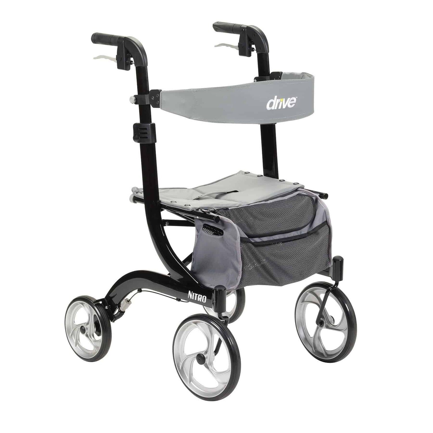Drive Nitro Aluminum Rollator, 10″ Casters (Height Adjustable, Removable Back Support, Seat and Lever Locks)