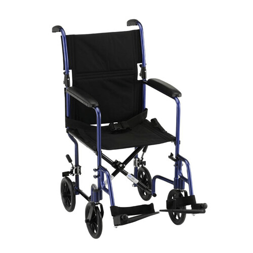 Nova Lightweight Aluminum Transport Chair w/ Fixed Arms, 17", Blue