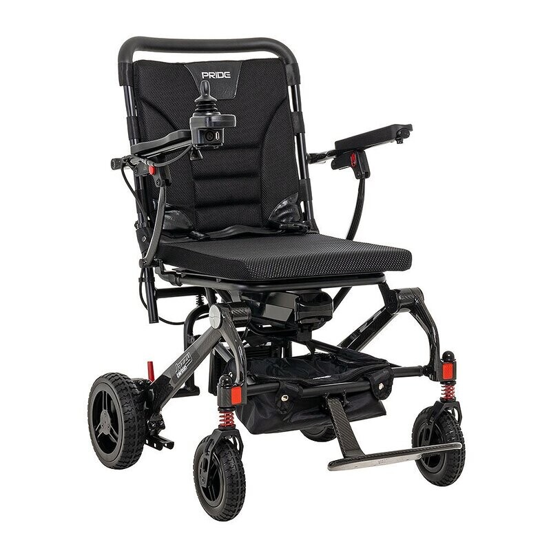 Pride Mobility Jazzy Carbon Power Chair - Electric Wheelchair for Adults, 300 Lbs Weight Capacity, 12 Ah Battery, Black, 17"x17" Black Foam Seat