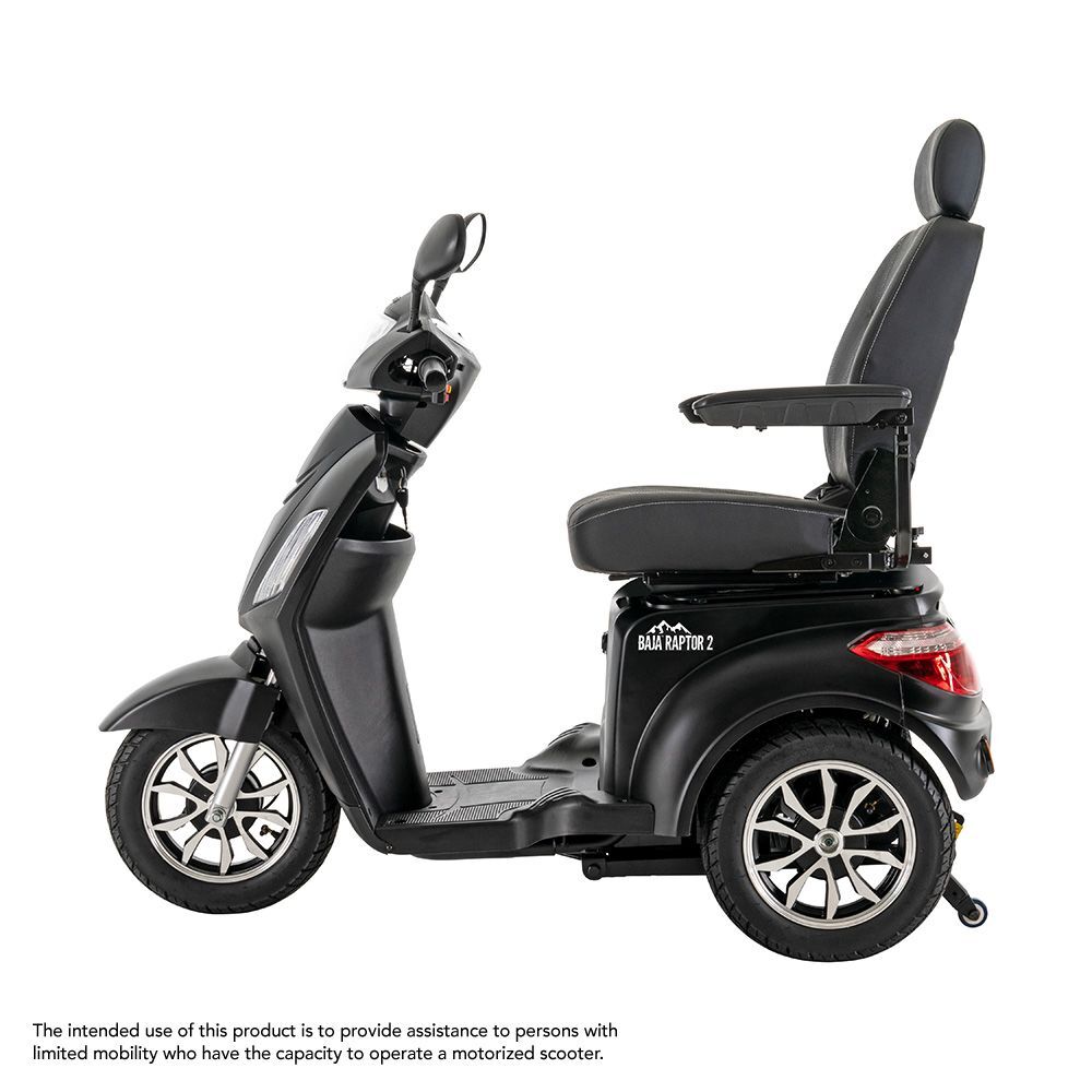 Pride Mobility Baja Raptor 2 3-Wheel Scooter - Comfort Mobility for Adults, 400 Lbs Weight Capacity, 75 Ah Battery, Matte Black(Shroud 7 Colors), 20