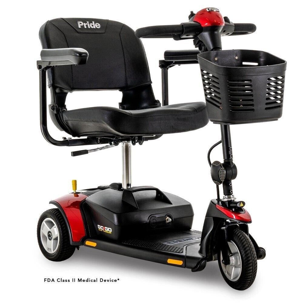 Pride Go-Go Elite Traveller 3-Wheel Mobility Travel Scooter, Red and Blue Shroud Inserts - SC40E