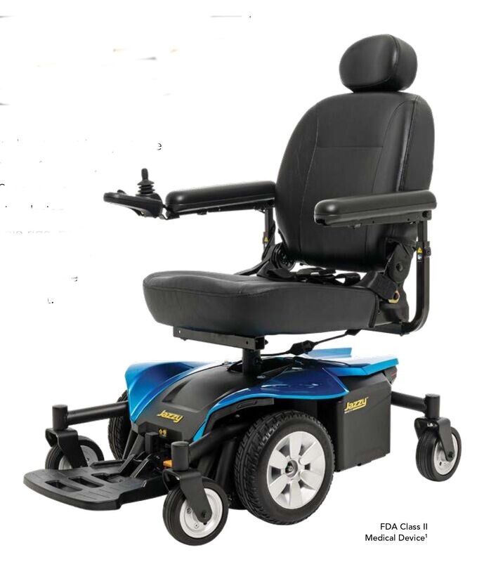 Pride Jazzy Select 6 2.0 Power Wheelchair - Blue, Red, White, Black