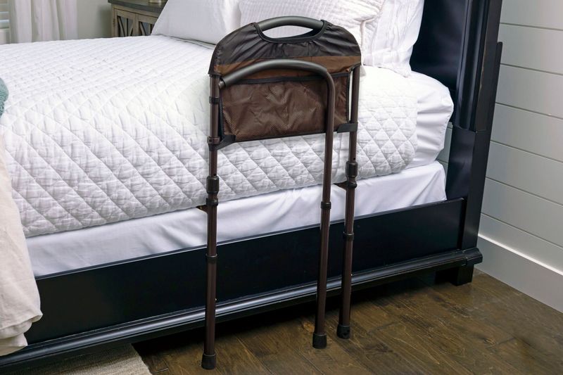 Stander Mobility Rail, Bed Rail and Assist Bar with Swing-Out Safety Handle for Adults, Seniors, and Elderly, Transfer Rail for Bed with Floor Support Legs and Pouch, Standing Assist, Mobility Aid Stander Mobility Rail, Bed Rail and Assist Bar with Swing-Out Safety Handle for Adults, Seniors, and Elderly, Transfer Rail for Bed with Floor Support Legs and Pouch, Standing Assist, Mobility Aid
