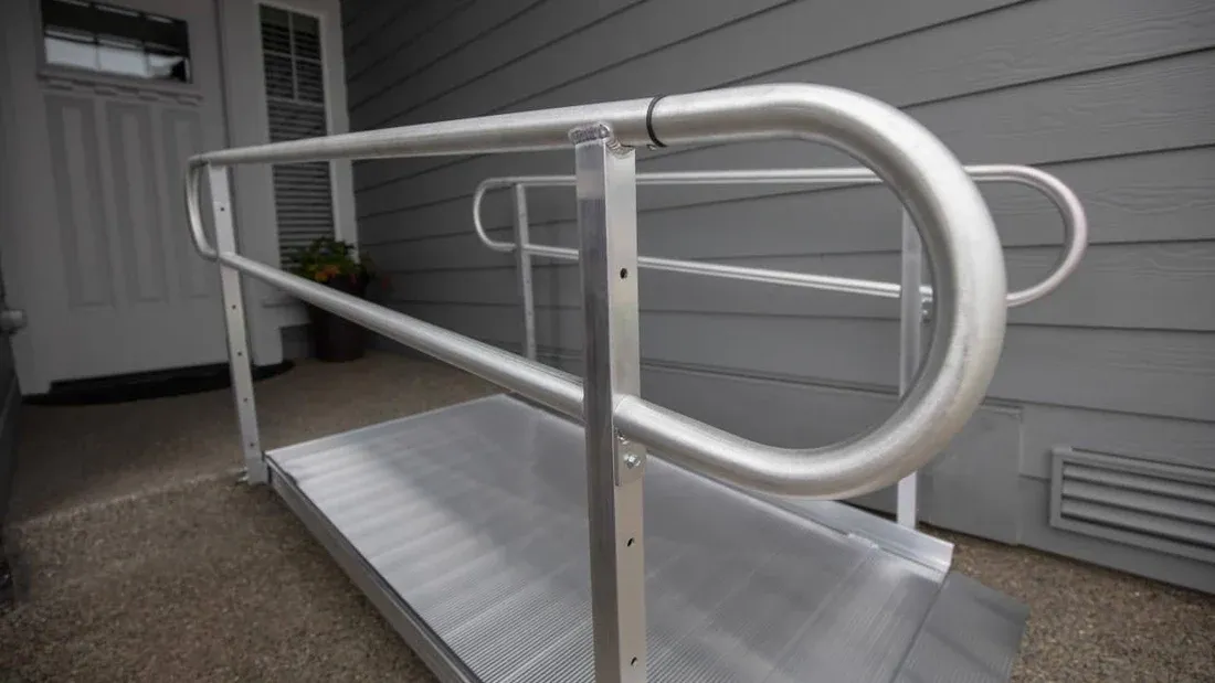 EZ-ACCESS GATEWAY 3G Solid Surface Aluminum Portable Wheelchair Ramp with Textured Surface, Self-Adjusting Bottom Transition Plates, and 2 Line Handrails