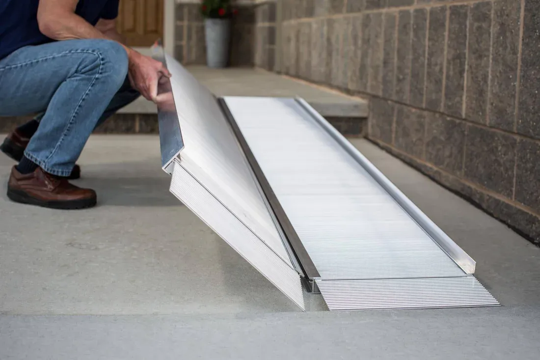 EZ-ACCESS Suitcase Portable Singlefold Ramp w/Ergonomic Handles, Extruded Tread, and Self Adjusting Bottom Transition Plates