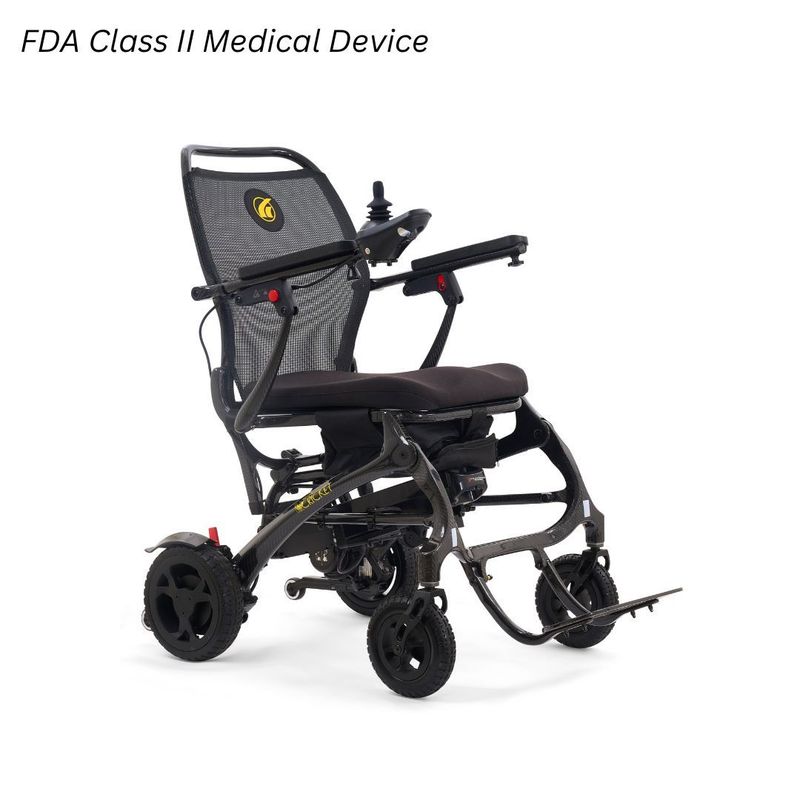 Golden Cricket - Ultra Lightweight Portable Manual Folding Travel Power Wheelchair - Carbon Fiber Frame - 39.3 lbs. Total - Airline and Cruise Approved Lithium Battery
