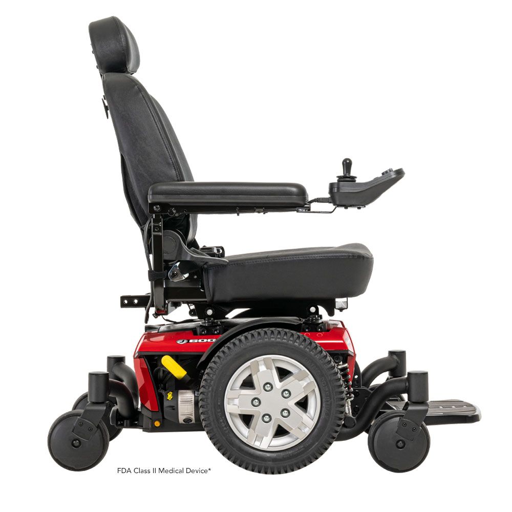 Pride Jazzy 600 ES - Group 2 Power Chair, Nylon, Red, Mid Wheel Drive Power Chair, 300 lbs. WC, Up to 4 MPH, 24.8 Miles Range Per Charge