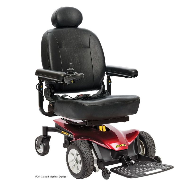 Pride Jazzy Elite ES - Power Chair, Red, in-line, Front Wheel Drive, Motorized Electric Wheelchair, 300 lbs. WC, Up to 4 MPH, 15 Miles Range Per Charge