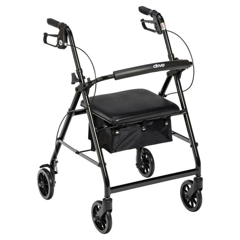 Drive Medical - Aluminum Rollator - Fold Up and Removable Back Support, Padded Seat, 6" Wheels - R726BK