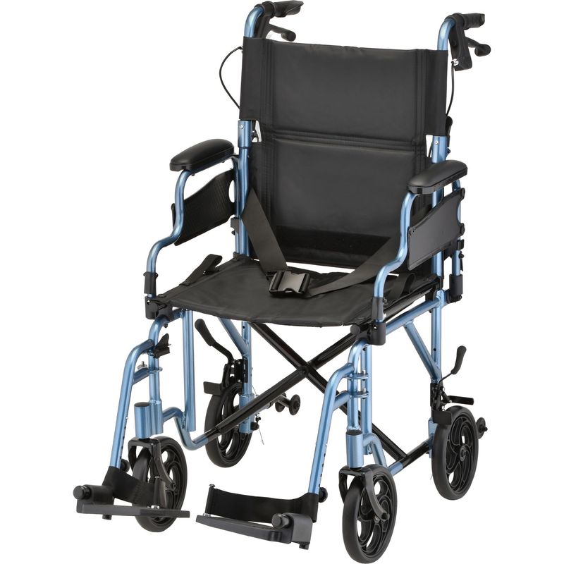 Nova Lightweight Transport Chair with Locking Hand Brakes, Flip Up Arms and Anti-Tippers - 350