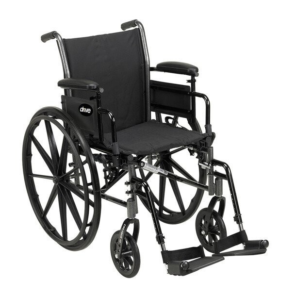 Drive Cruiser III Wheelchair (16, 18, 20 in.), Seat Width: 16", Armrest: Flip Back, Detachable and Adjustable Height Desk Length Arm, Front Riggings: Swing Away Legrests