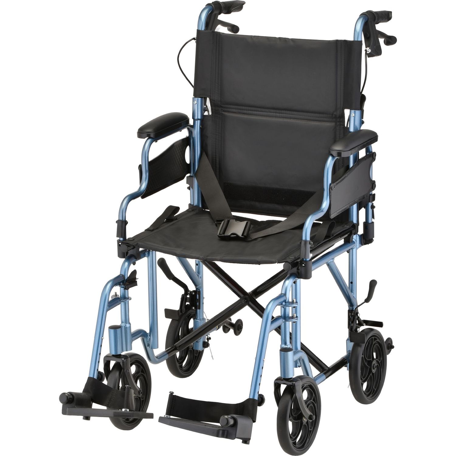 Nova Lightweight Transport Chair with Locking Hand Brakes, Flip Up Arms and Anti-Tippers - 350
