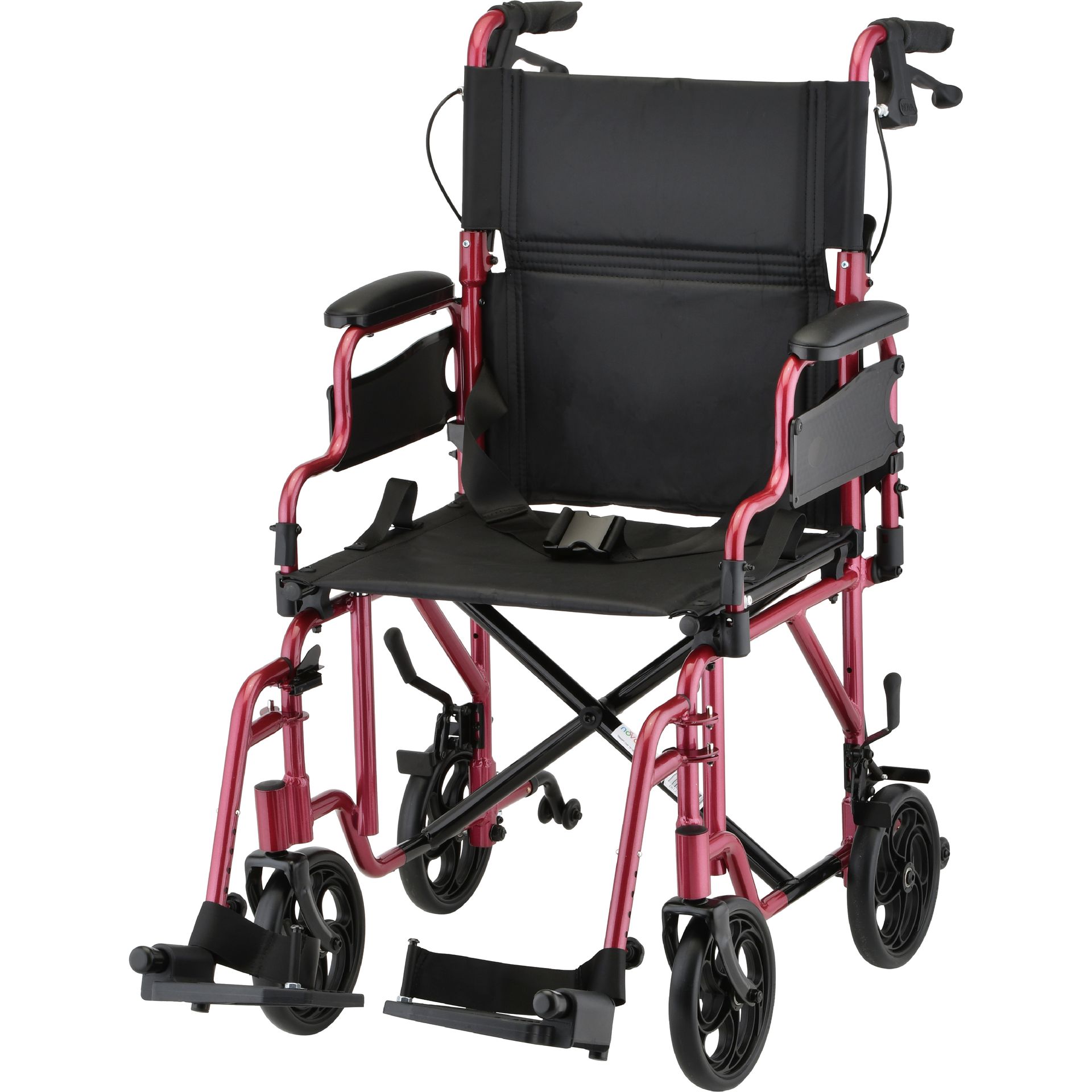 Nova Lightweight Transport Chair with Locking Hand Brakes, Flip Up Arms and Anti-Tippers - 350