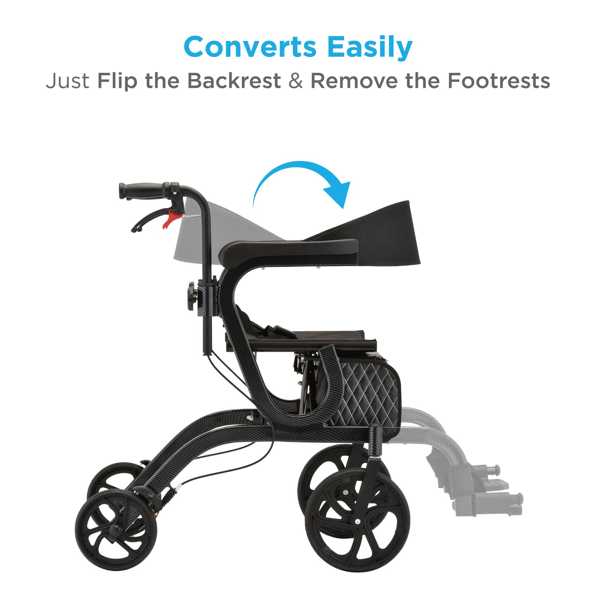 Nova Hybrid Transport Chair/Rollator - 4500RD/BLK